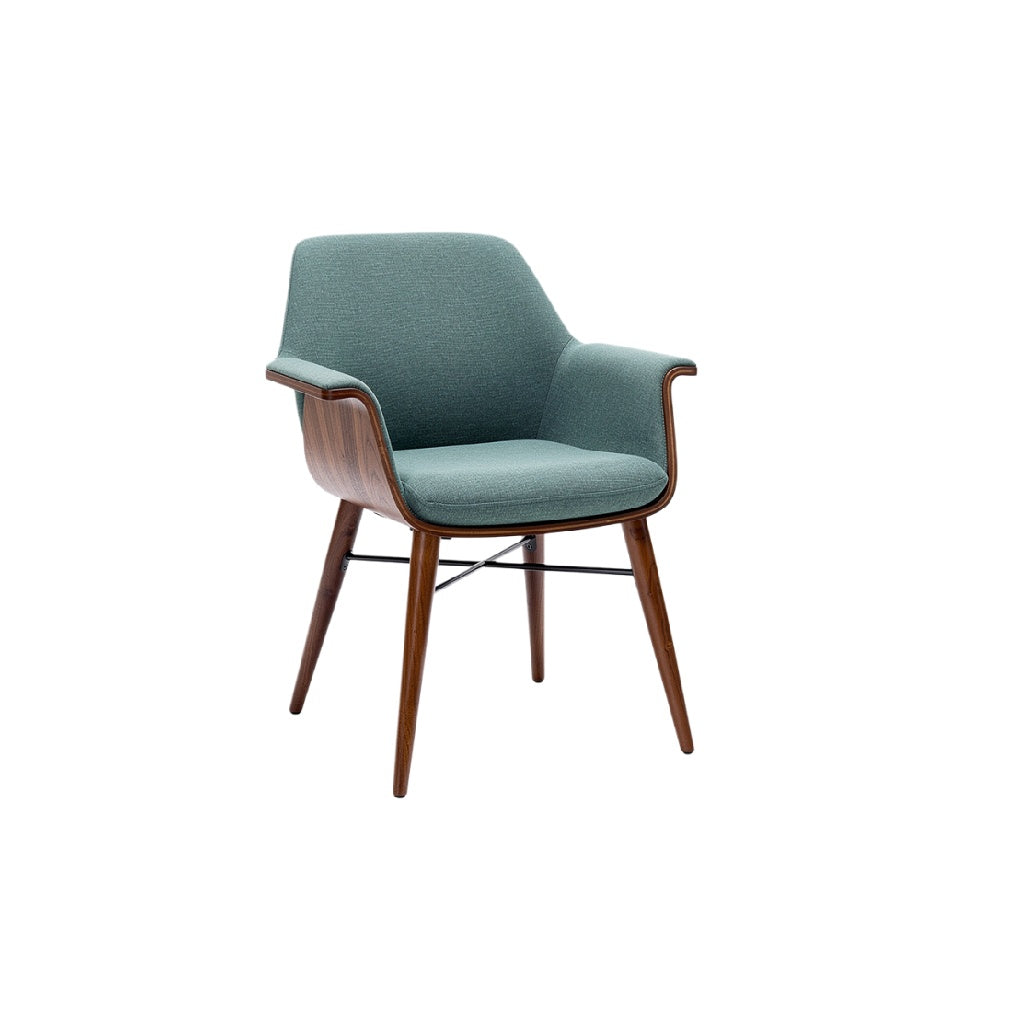 Moderne fauteuil met houten poten en gestoffeerde zitting